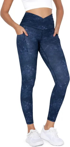 ODODOS Women's Gathered Cross Waist Yoga Leggings with Pockets, 25" / 28" Crossover Workout Yoga Pants
