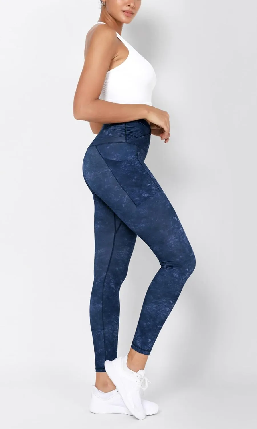 ODODOS Women's Gathered Cross Waist Yoga Leggings with Pockets, 25" / 28" Crossover Workout Yoga Pants
