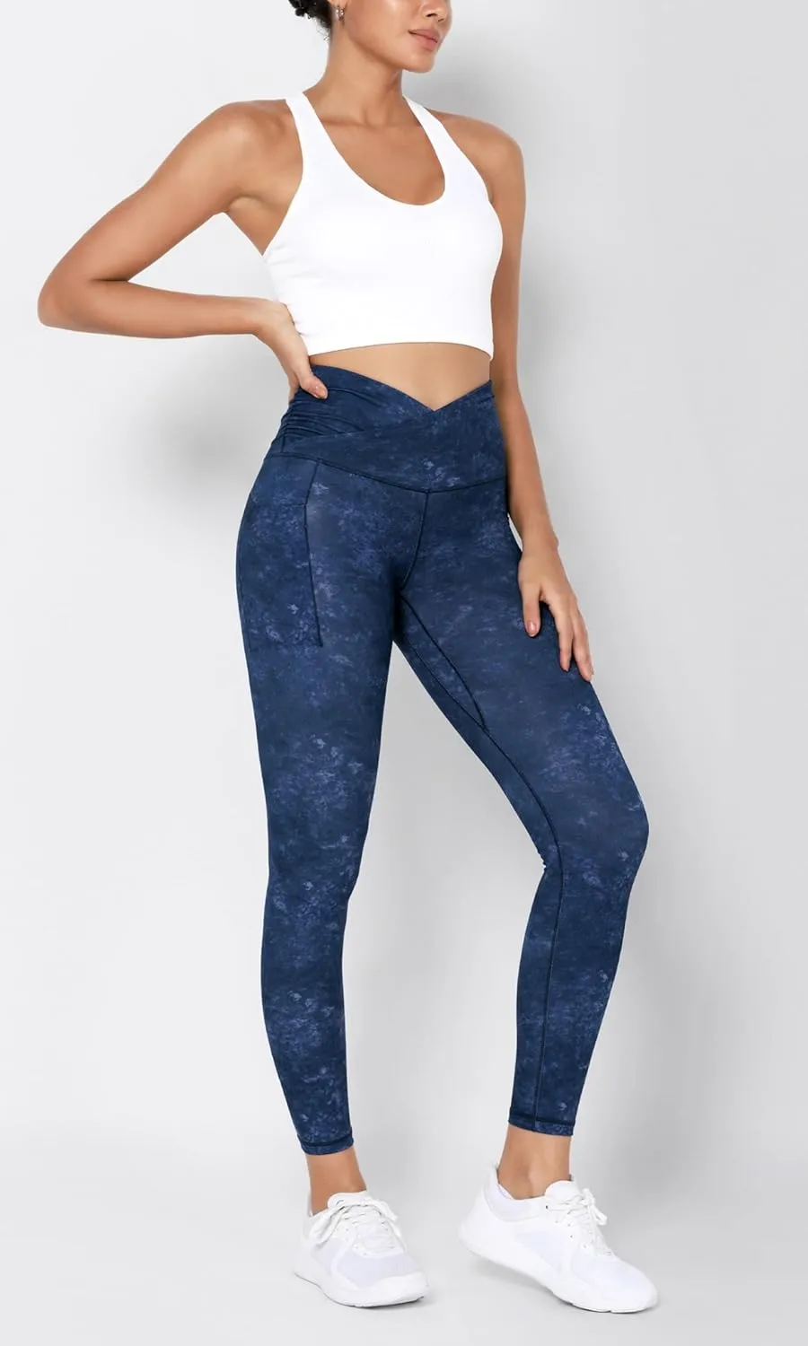 ODODOS Women's Gathered Cross Waist Yoga Leggings with Pockets, 25" / 28" Crossover Workout Yoga Pants