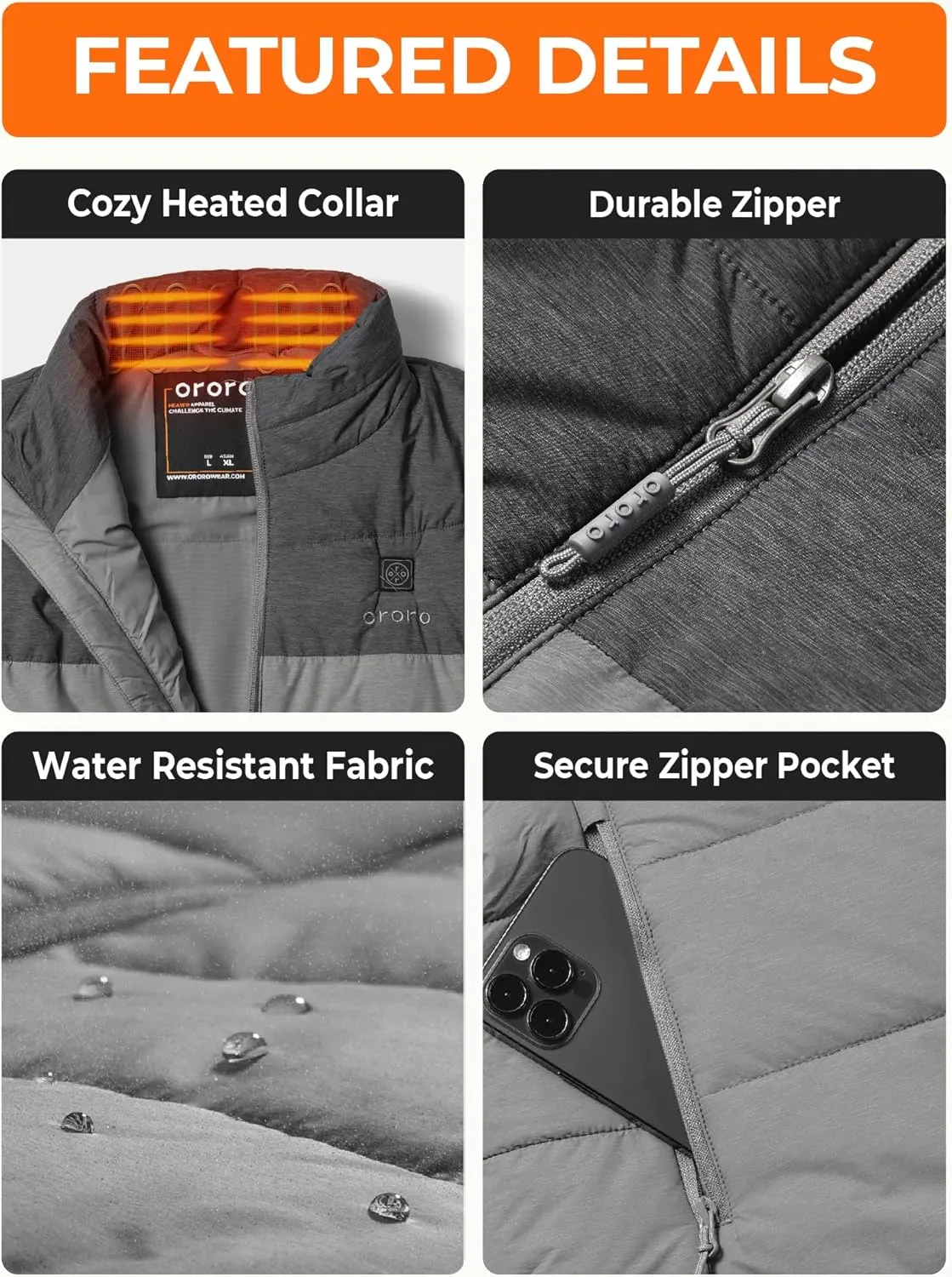 ORORO Men's Lightweight Heated Vest with Battery Pack (Charger Not Included)