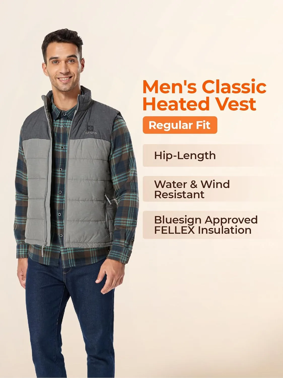 ORORO Men's Lightweight Heated Vest with Battery Pack (Charger Not Included)