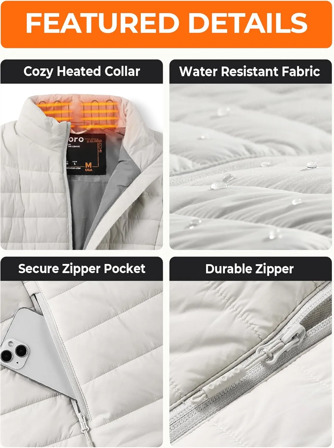 ORORO Women's Lightweight Heated Vest with Battery Pack (Charger Not Included)