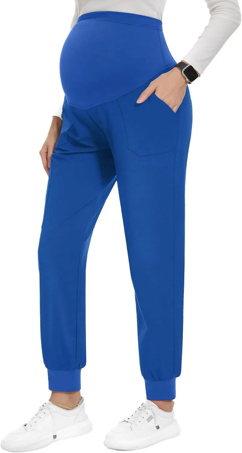 PACBREEZE Women's Maternity Scrubs with 6 Pockets, Workwear Maternity Jogger Scrubs Pregnancy Pants, S-XXL