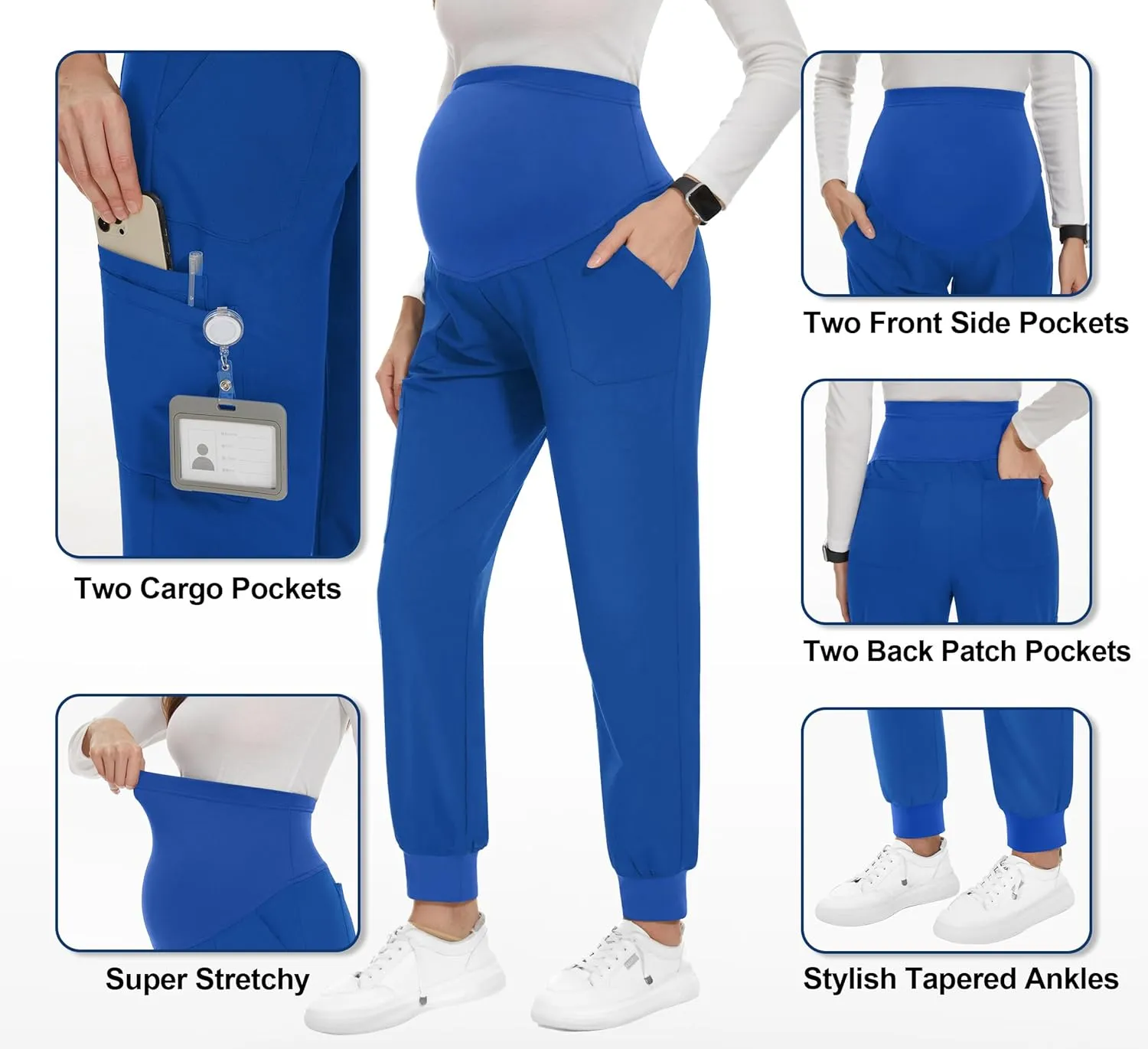 PACBREEZE Women's Maternity Scrubs with 6 Pockets, Workwear Maternity Jogger Scrubs Pregnancy Pants, S-XXL