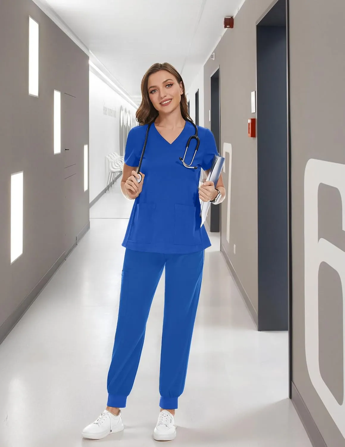 PACBREEZE Women's Maternity Scrubs with 6 Pockets, Workwear Maternity Jogger Scrubs Pregnancy Pants, S-XXL