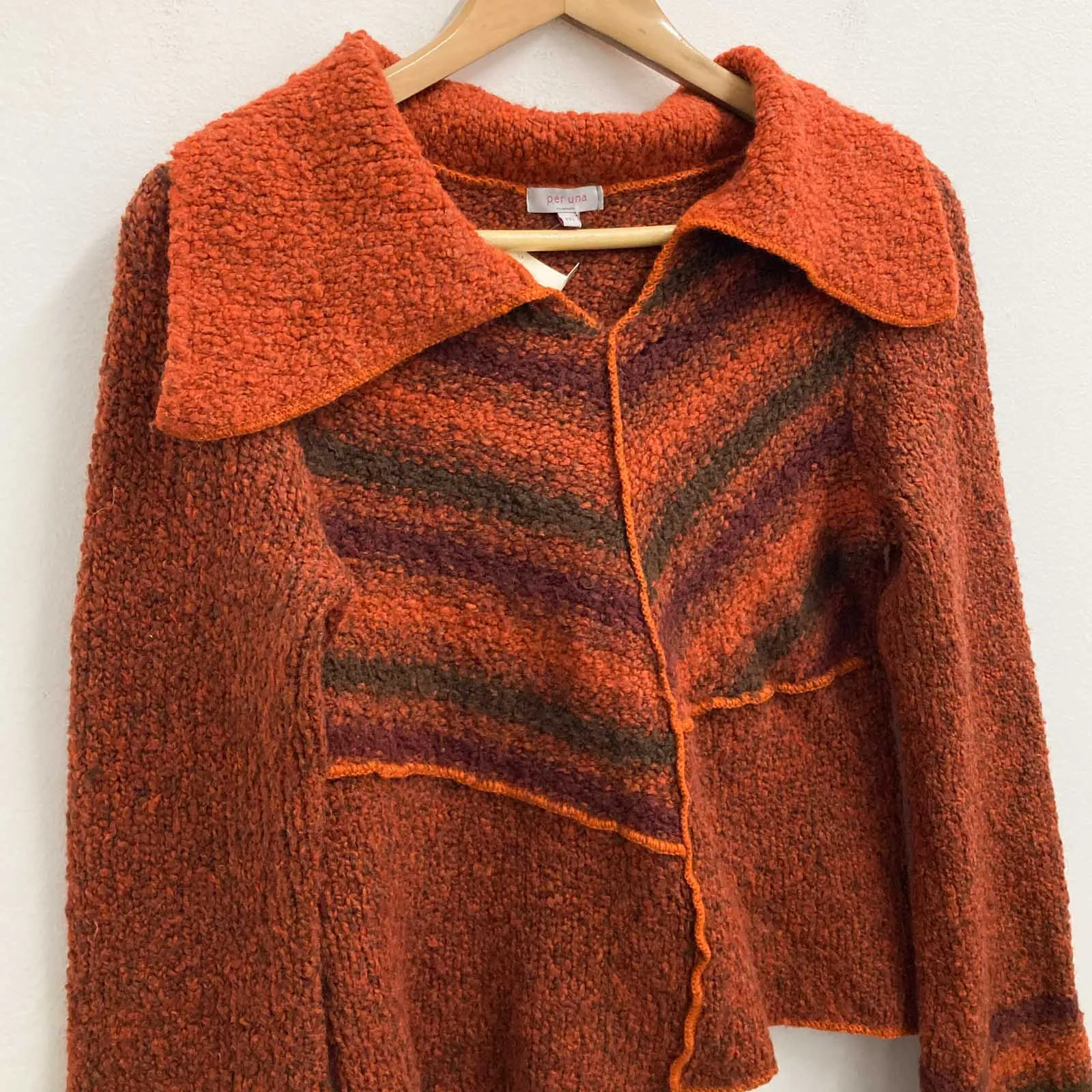 Per Una Jumper M Burnt Orange Wool Blend Collared Pullover Knit M&S