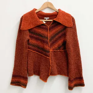 Per Una Jumper M Burnt Orange Wool Blend Collared Pullover Knit M&S