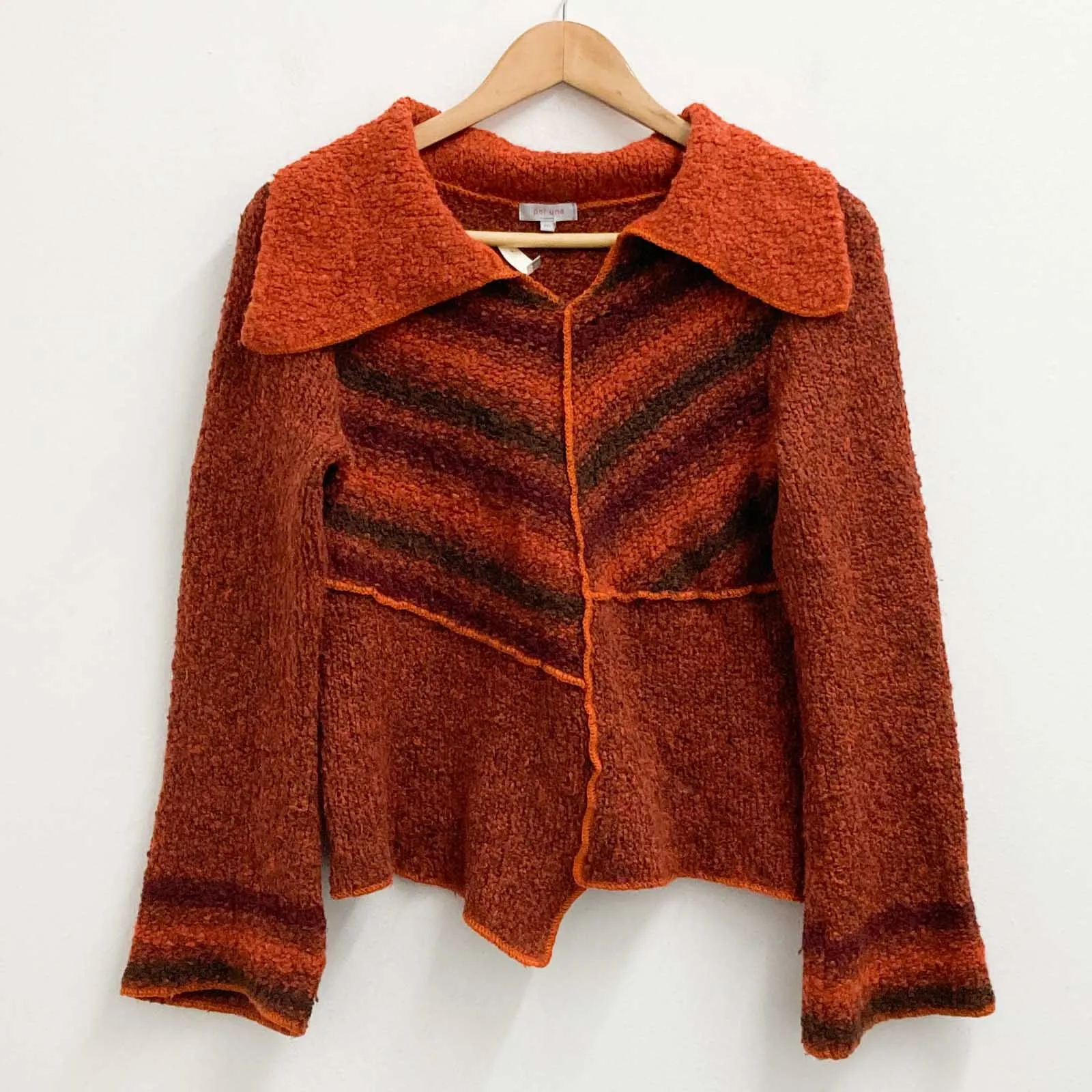 Per Una Jumper M Burnt Orange Wool Blend Collared Pullover Knit M&S