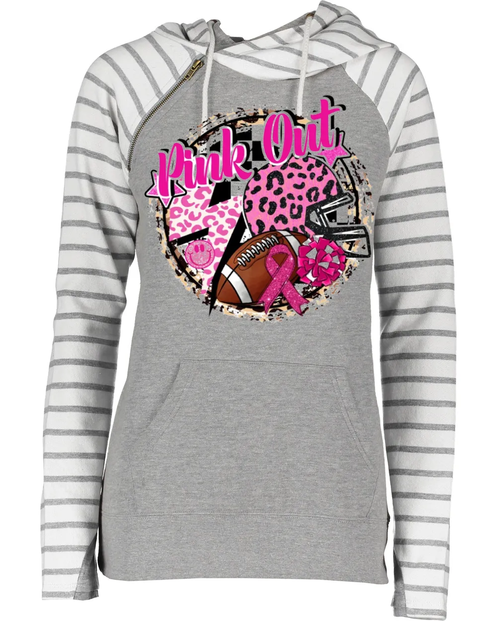 Pink Out Retro Collage Tackle Cancer Football Cowl Double Hood Top