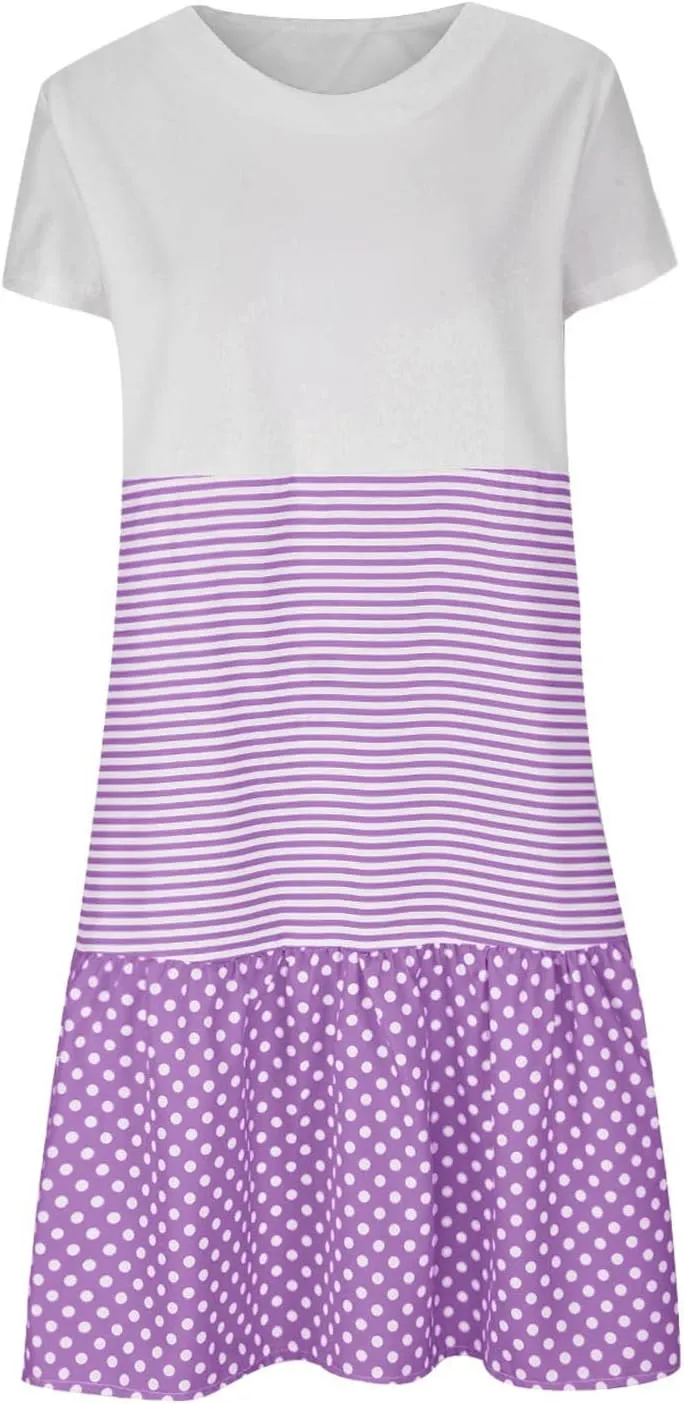 Plus Size Summer Dresses for Women 2024 Tiered Color Block Stripe Shift Dress Swing Casual Flowy Midi Sundresses