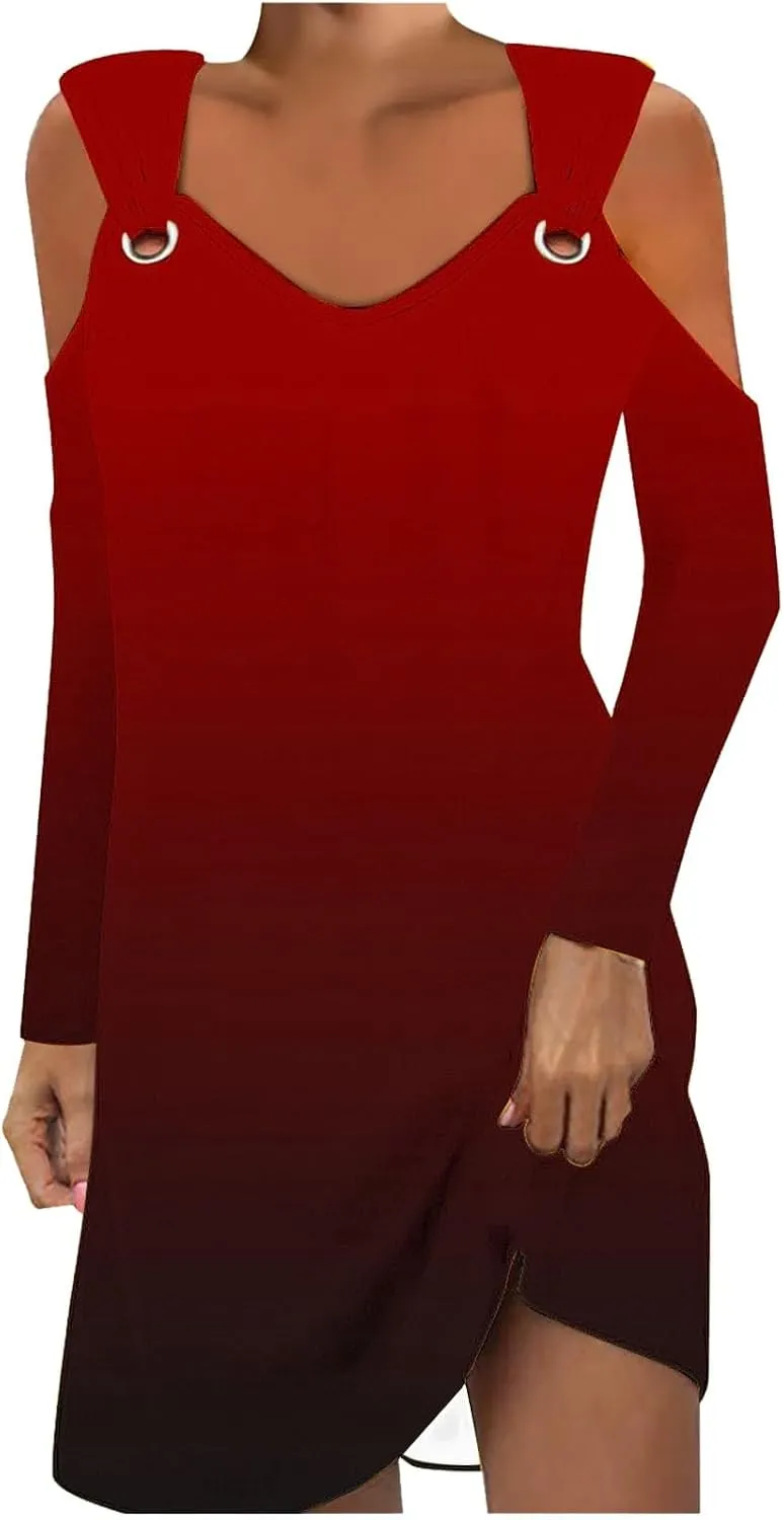 Plus Size Tshirt Dress Women Casual Pullover Off-Shoulder Long Sleeve Printed Fashion Elegant Dress 2024