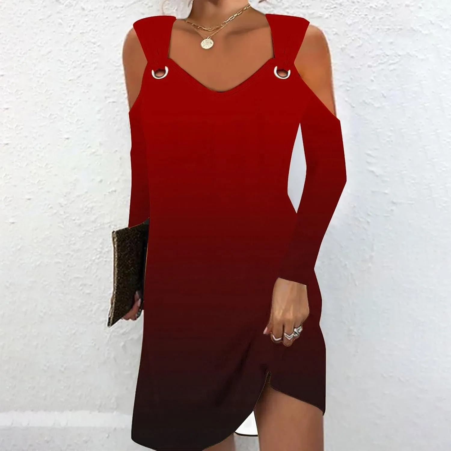 Plus Size Tshirt Dress Women Casual Pullover Off-Shoulder Long Sleeve Printed Fashion Elegant Dress 2024