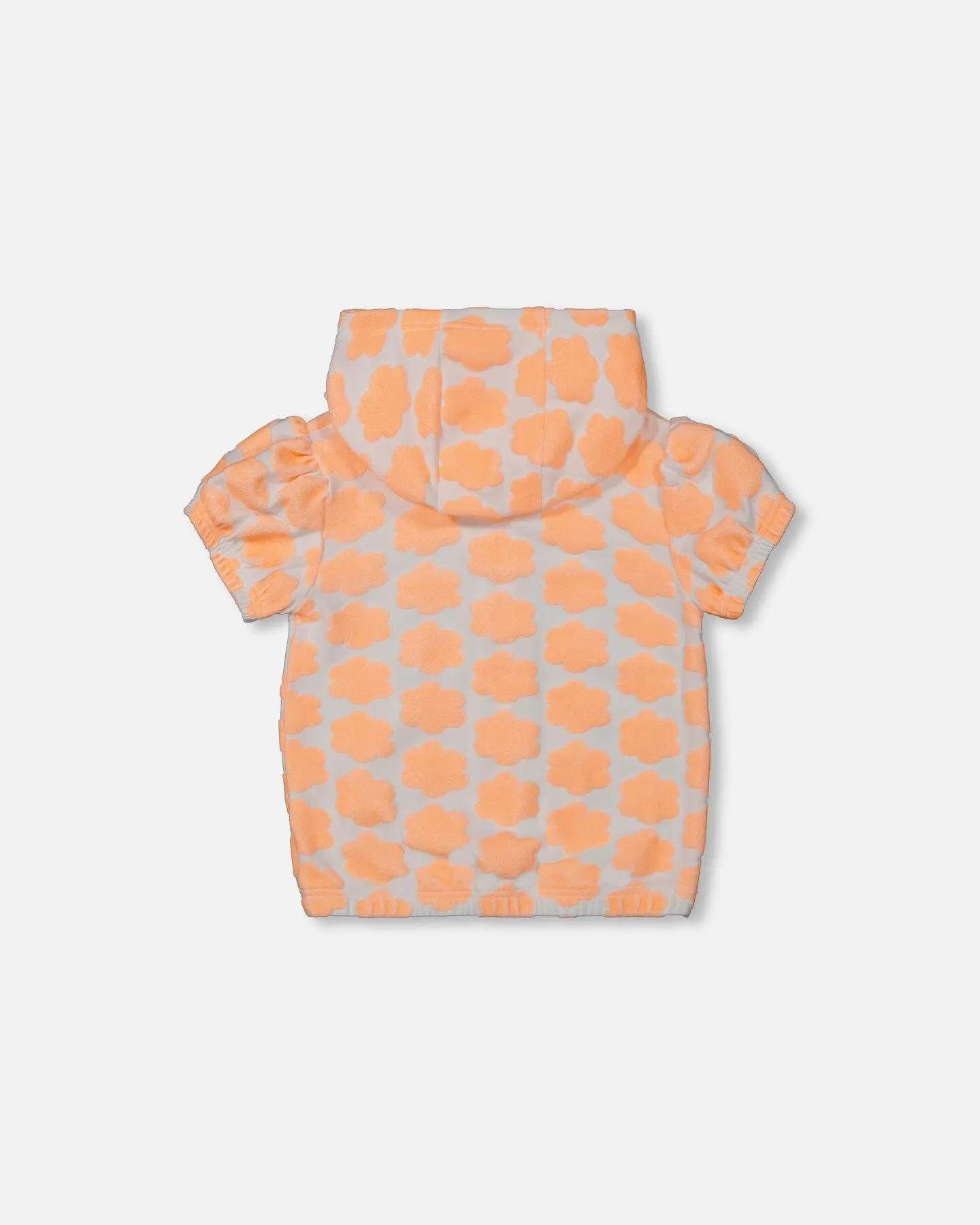 Printed Terry Short Sleeve Hoodie Cardigan Vibrant Orange And White