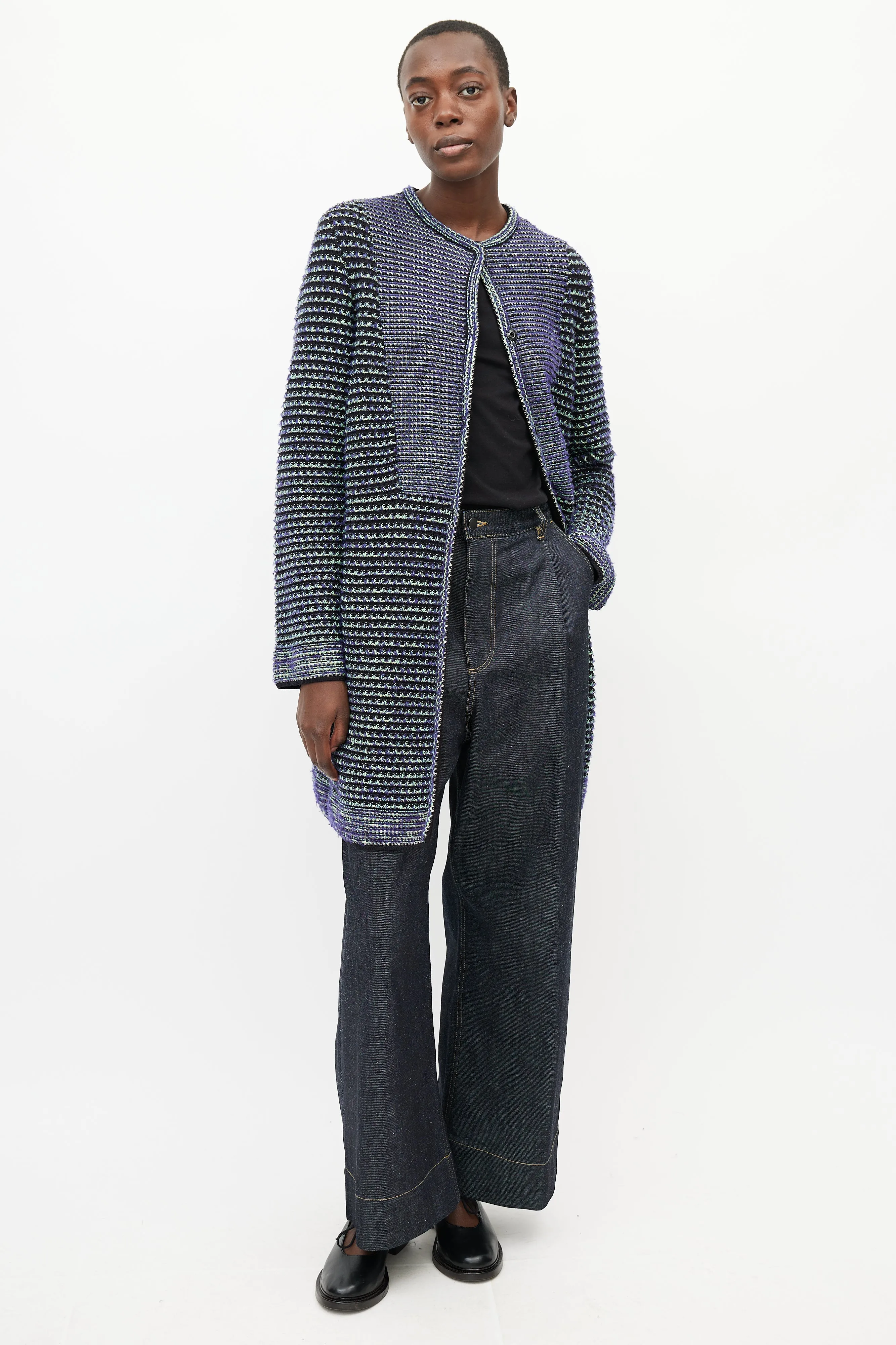 Purple & Green Knit Long Cardigan