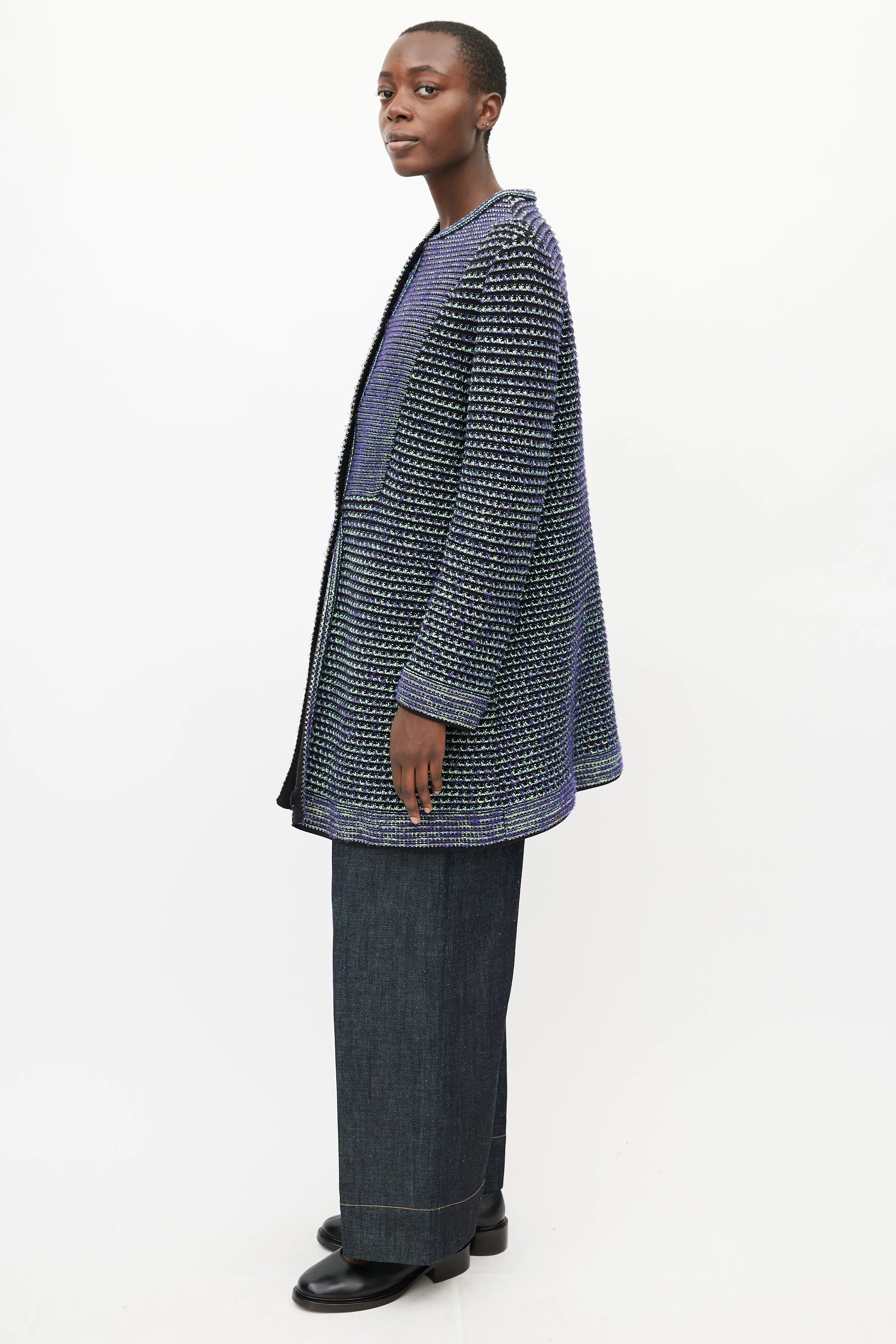 Purple & Green Knit Long Cardigan