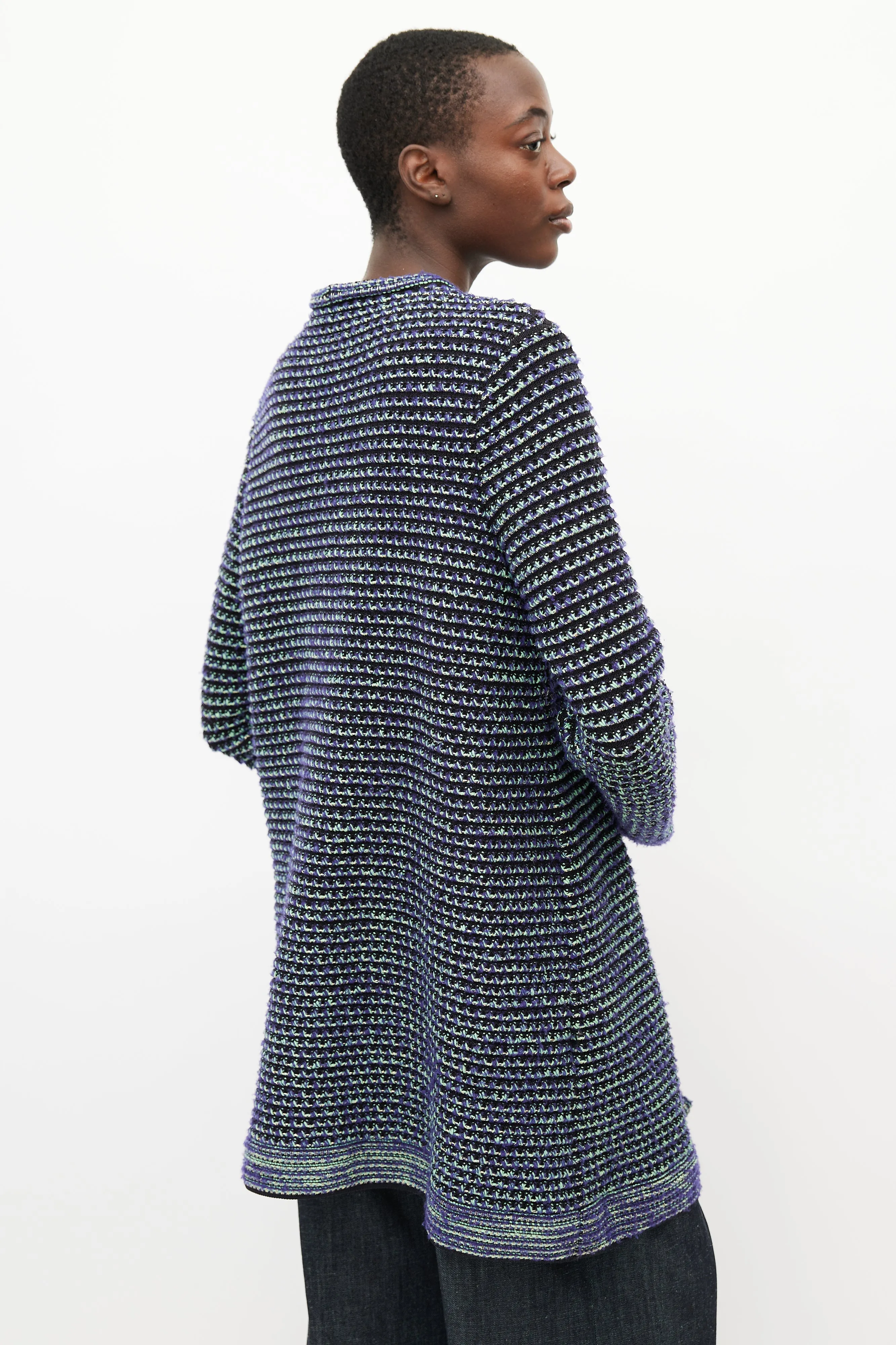 Purple & Green Knit Long Cardigan