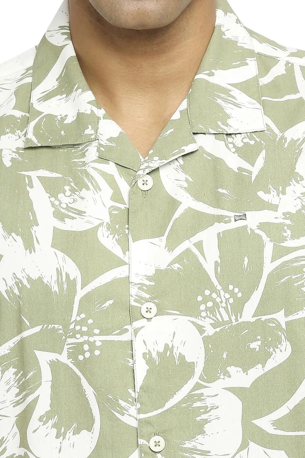 Relaxed Fit Cotton Poplin Printed Halfsleeves Shirt