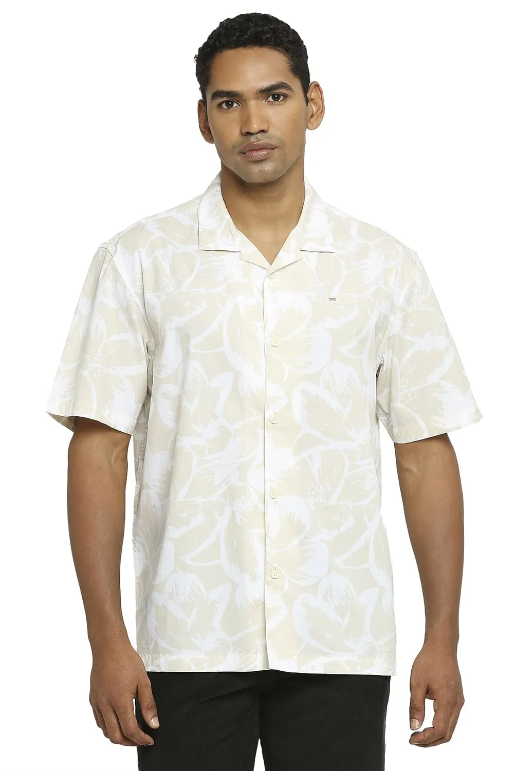 Relaxed Fit Cotton Poplin Printed Halfsleeves Shirt