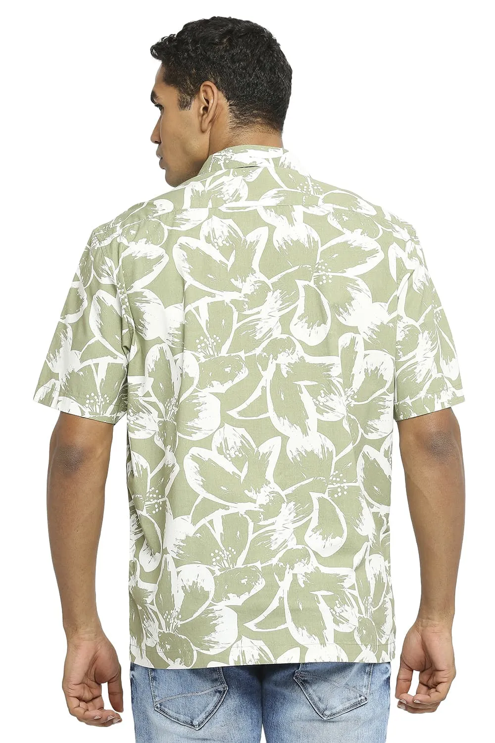 Relaxed Fit Cotton Poplin Printed Halfsleeves Shirt