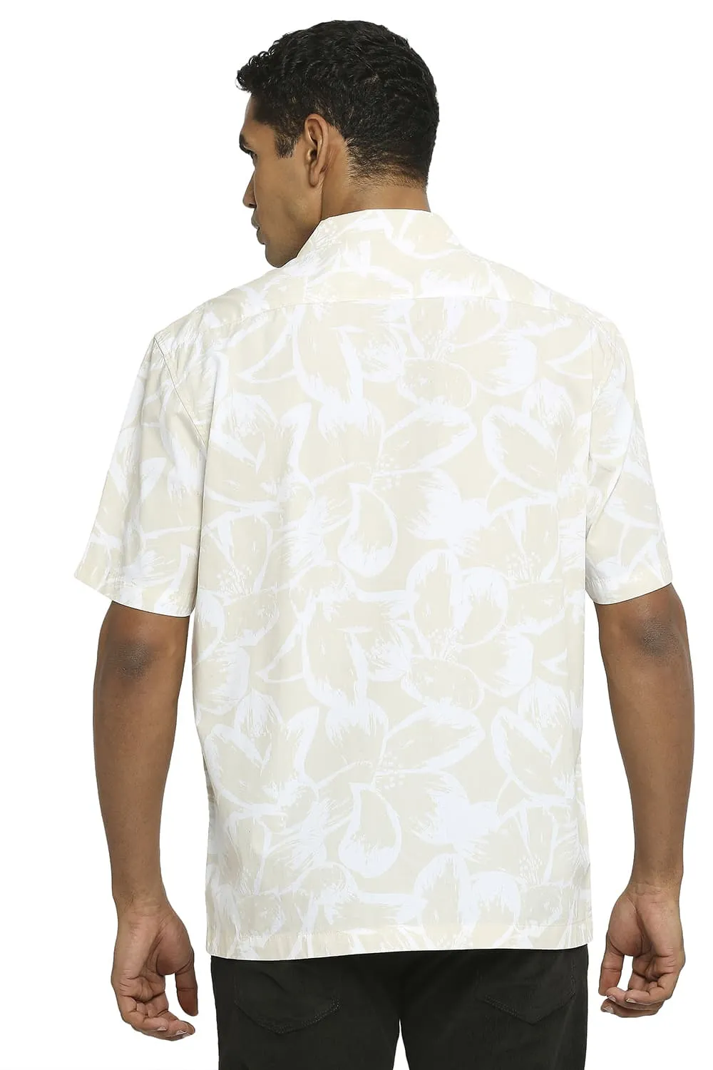 Relaxed Fit Cotton Poplin Printed Halfsleeves Shirt