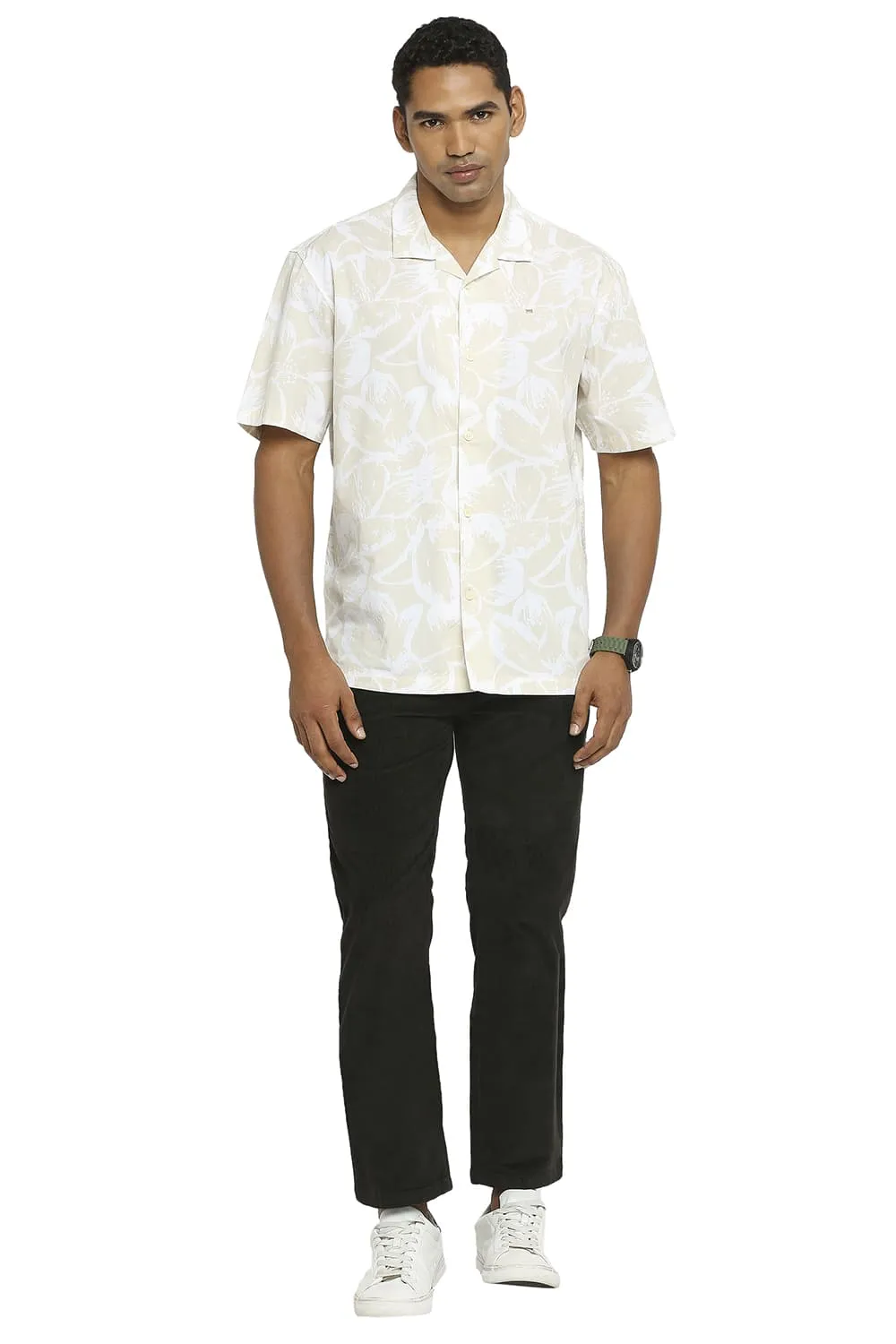 Relaxed Fit Cotton Poplin Printed Halfsleeves Shirt