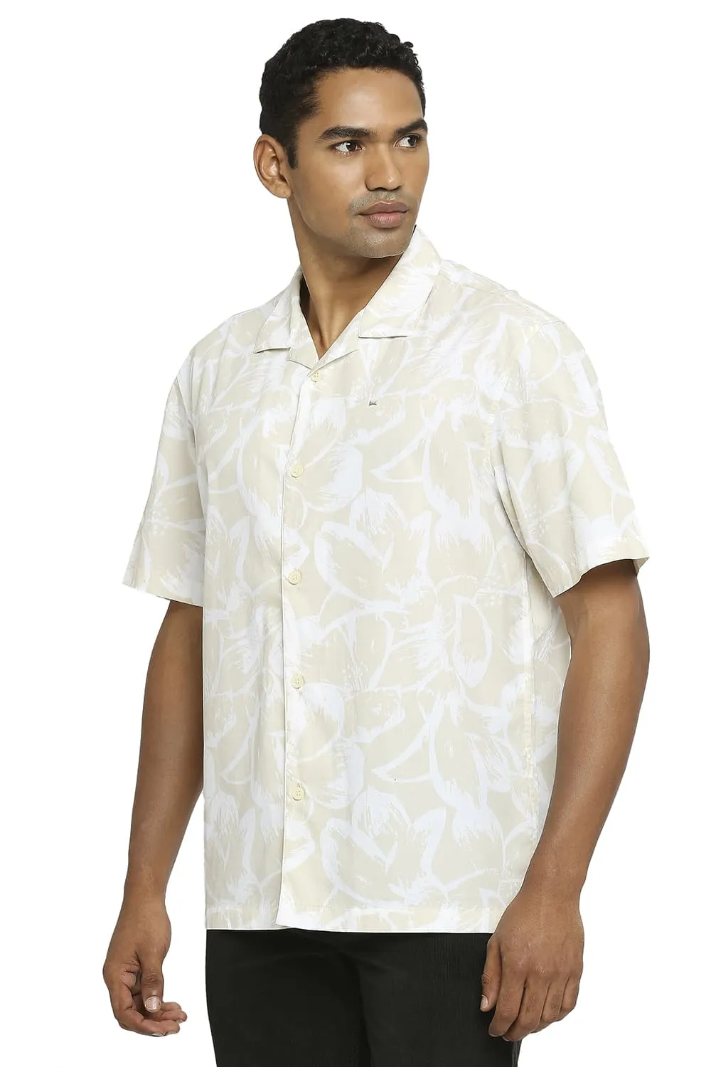 Relaxed Fit Cotton Poplin Printed Halfsleeves Shirt