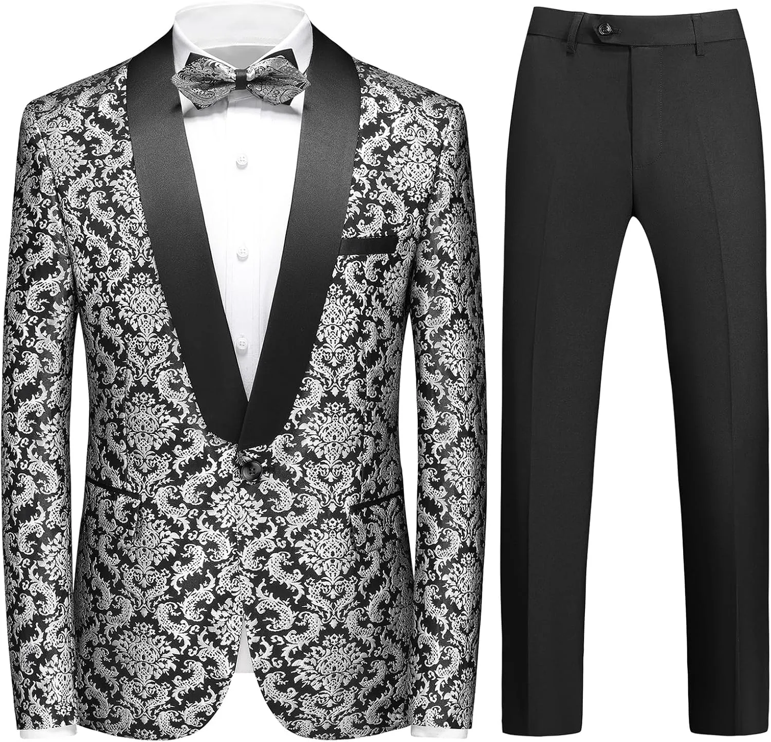 Rogers & Morris Floral Tuxedo Suit Set for Men Regular 2 Piece Jacket and Black Pants