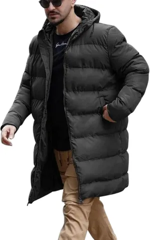 Runcati Mens Hooded Puffer Coat Long Warm Winter Jacket Thicken Padded with Hood
