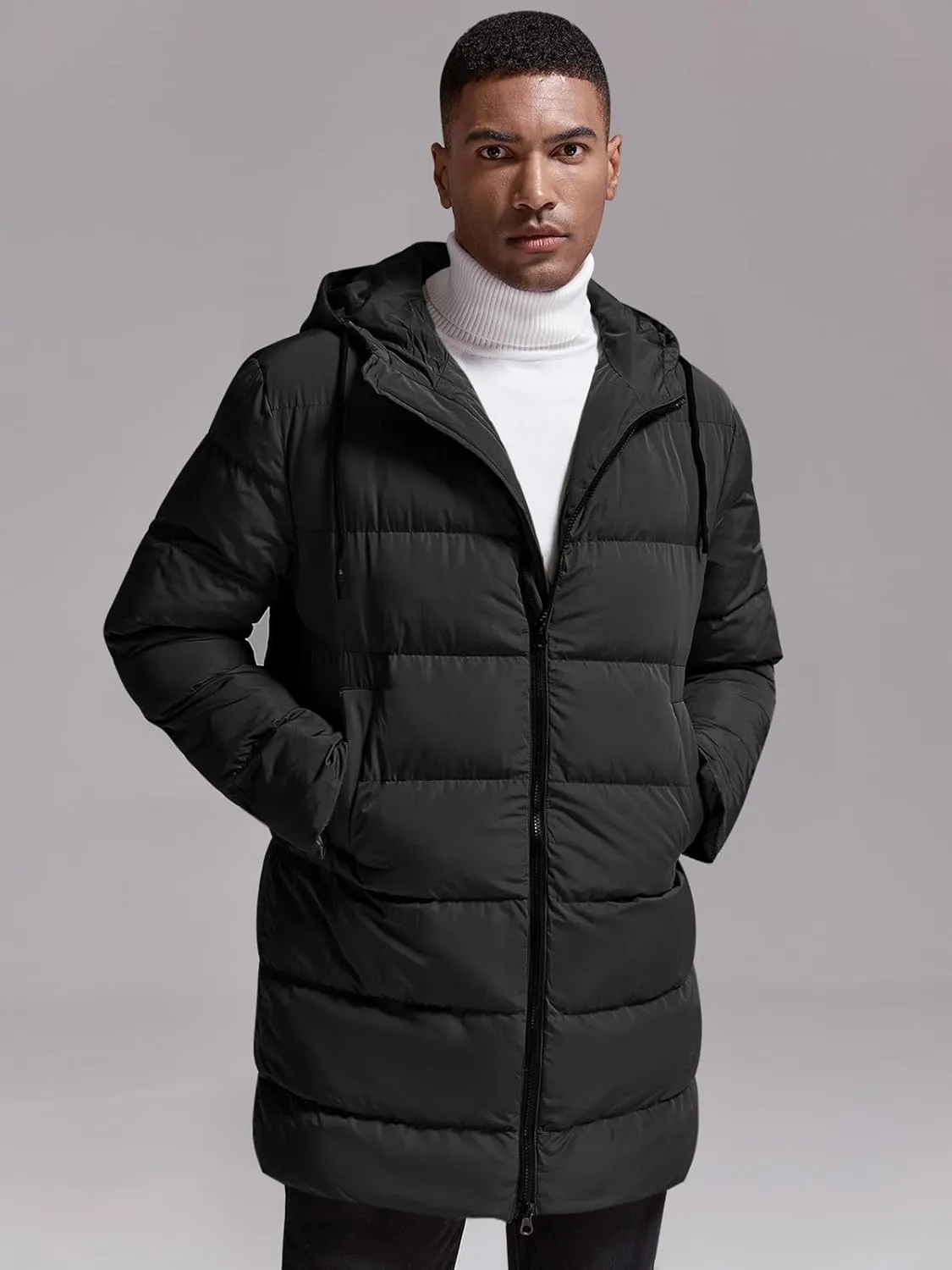 Runcati Mens Hooded Puffer Coat Long Warm Winter Jacket Thicken Padded with Hood