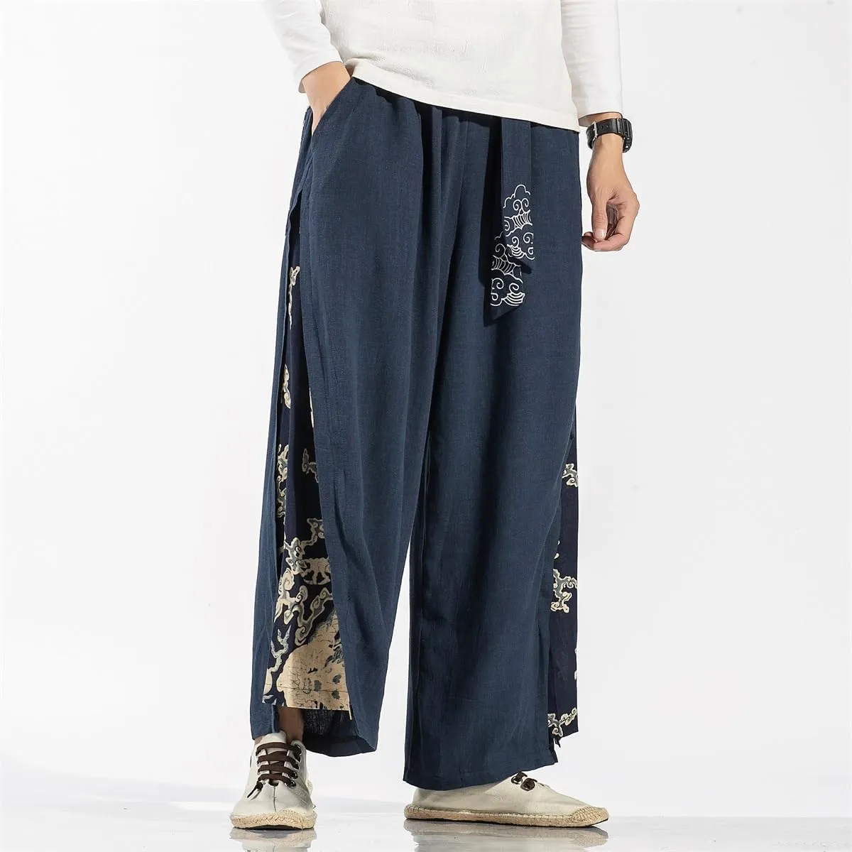 Seidarise Men's Wide Leg Casual Harem Linen Japanese Yoga Harem Pants Hip hop Joggers Baggy