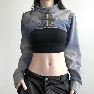 Sexy Y2K Aesthetic Cropped Denim Coat Jacket