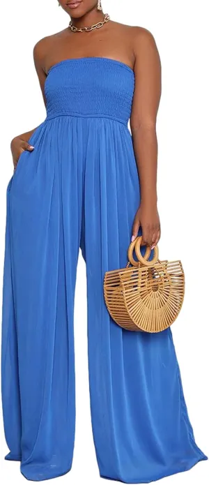 Sexyshine Women's Sexy Off Shoulder Tube Top Rompers High Waist Long Wide Leg Pants Jumpsuits