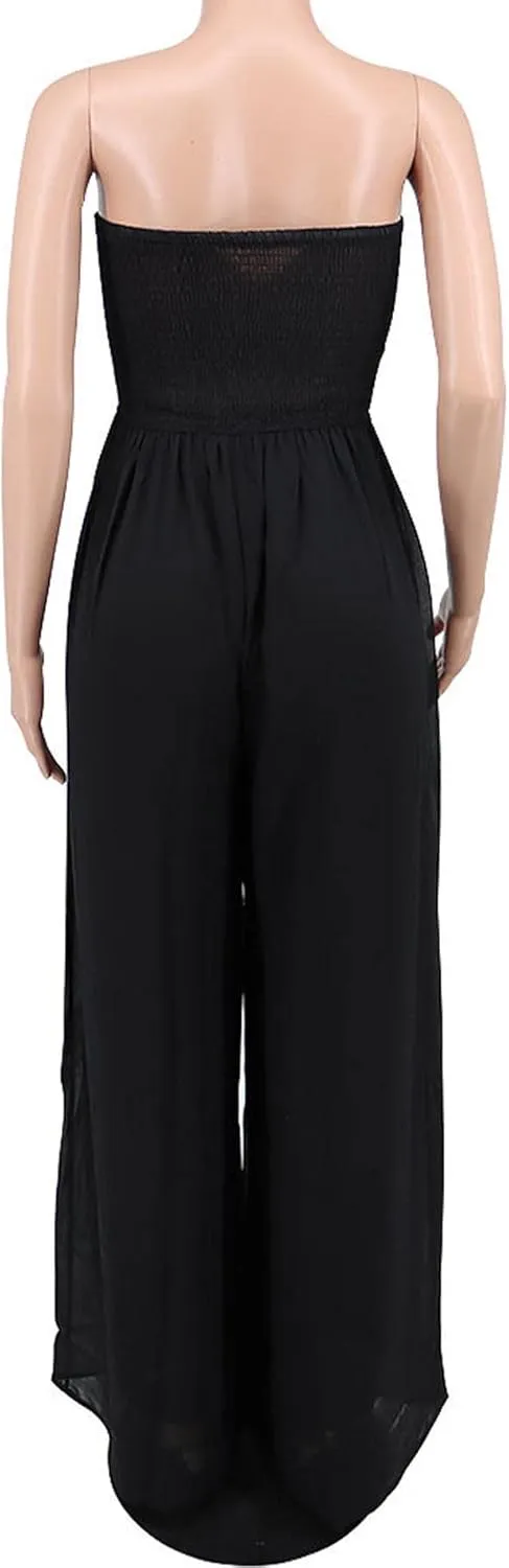 Sexyshine Women's Sexy Off Shoulder Tube Top Rompers High Waist Long Wide Leg Pants Jumpsuits