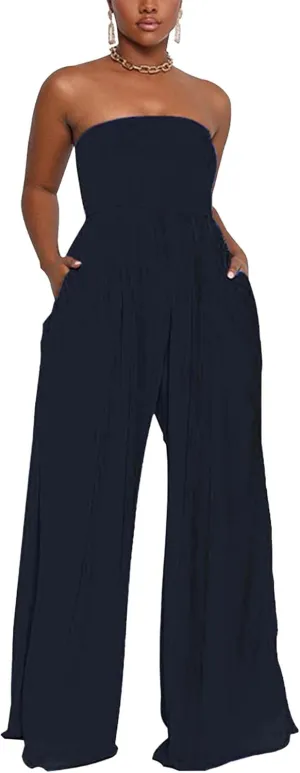 Sexyshine Women's Sexy Off Shoulder Tube Top Rompers High Waist Long Wide Leg Pants Jumpsuits