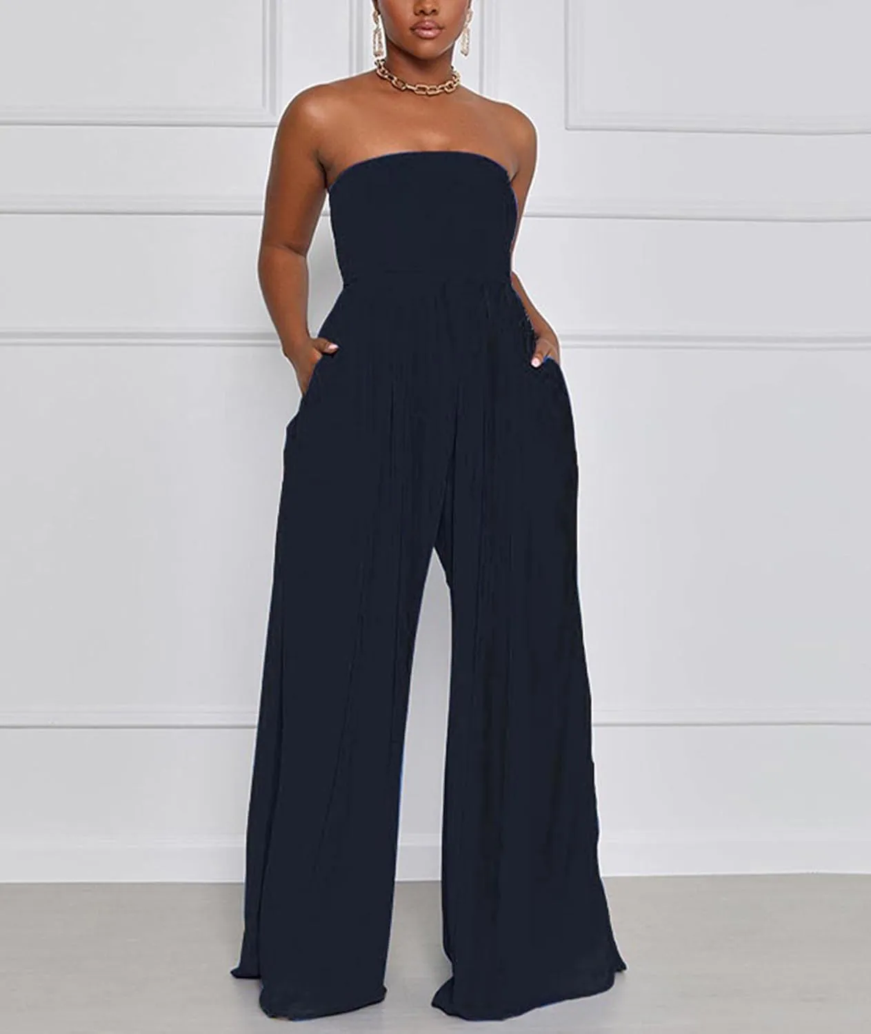 Sexyshine Women's Sexy Off Shoulder Tube Top Rompers High Waist Long Wide Leg Pants Jumpsuits