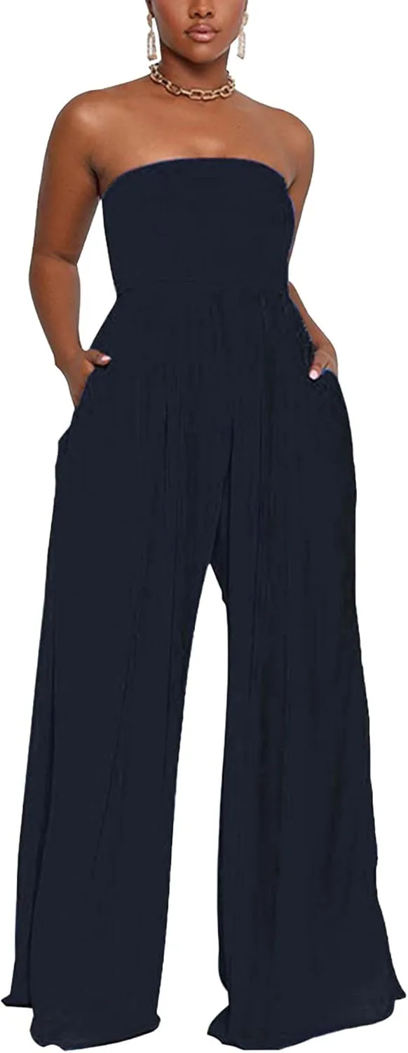 Sexyshine Women's Sexy Off Shoulder Tube Top Rompers High Waist Long Wide Leg Pants Jumpsuits