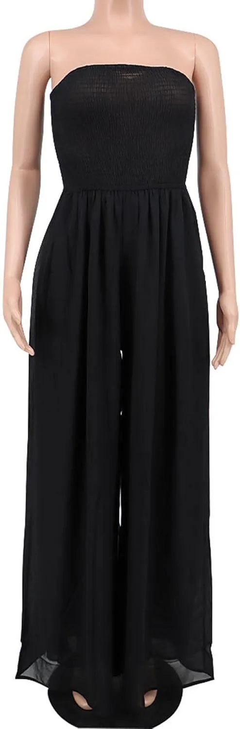 Sexyshine Women's Sexy Off Shoulder Tube Top Rompers High Waist Long Wide Leg Pants Jumpsuits