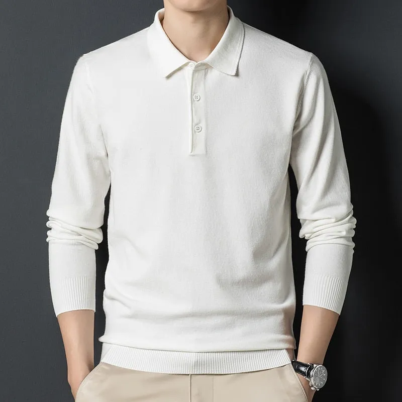 Solid Color Lapel Wool Sweater