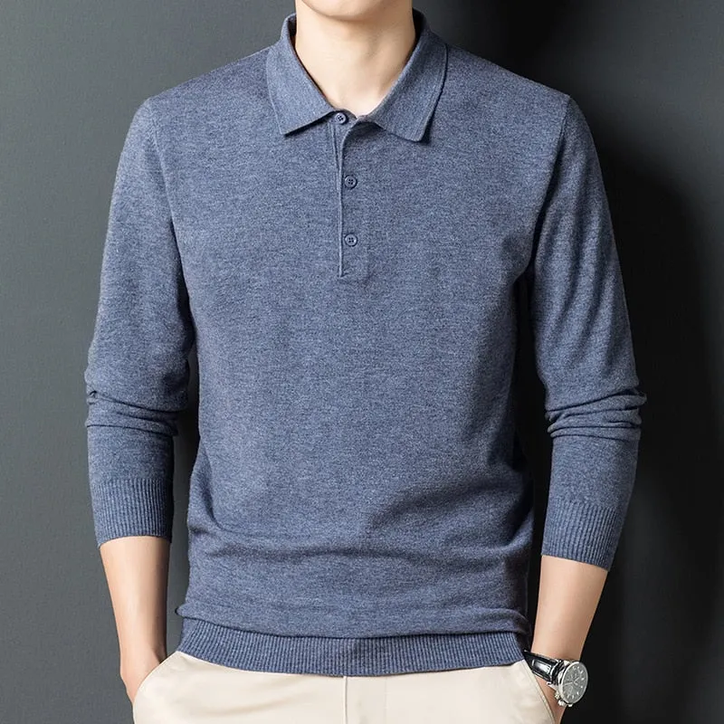 Solid Color Lapel Wool Sweater