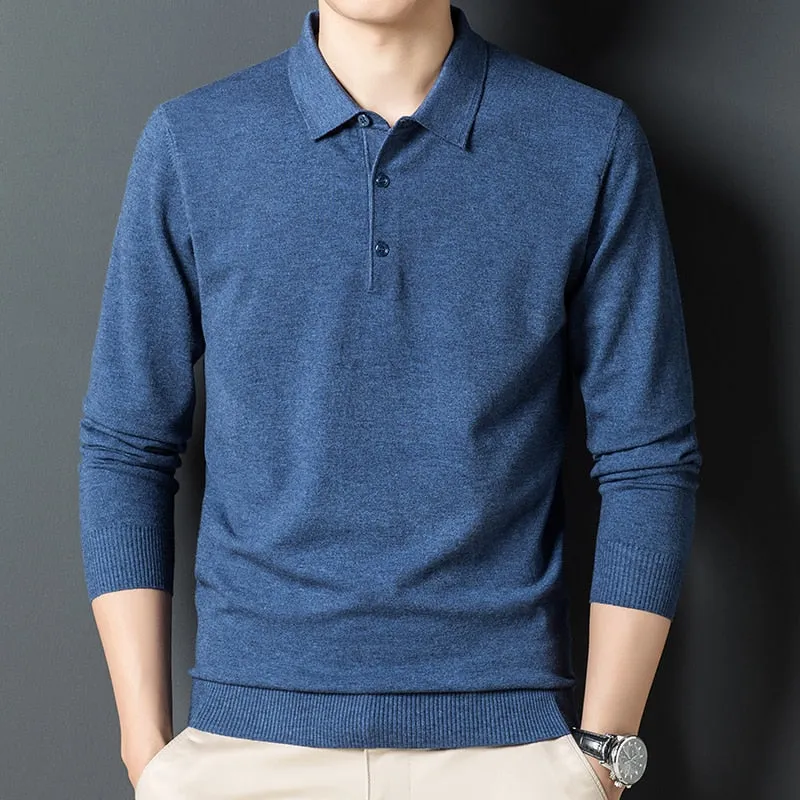 Solid Color Lapel Wool Sweater