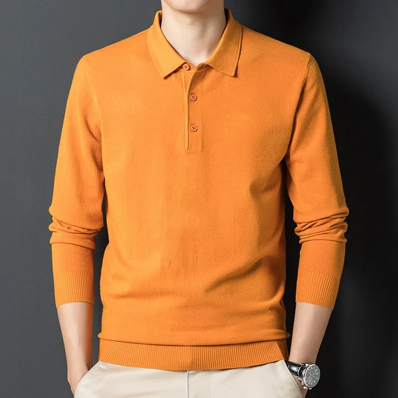 Solid Color Lapel Wool Sweater