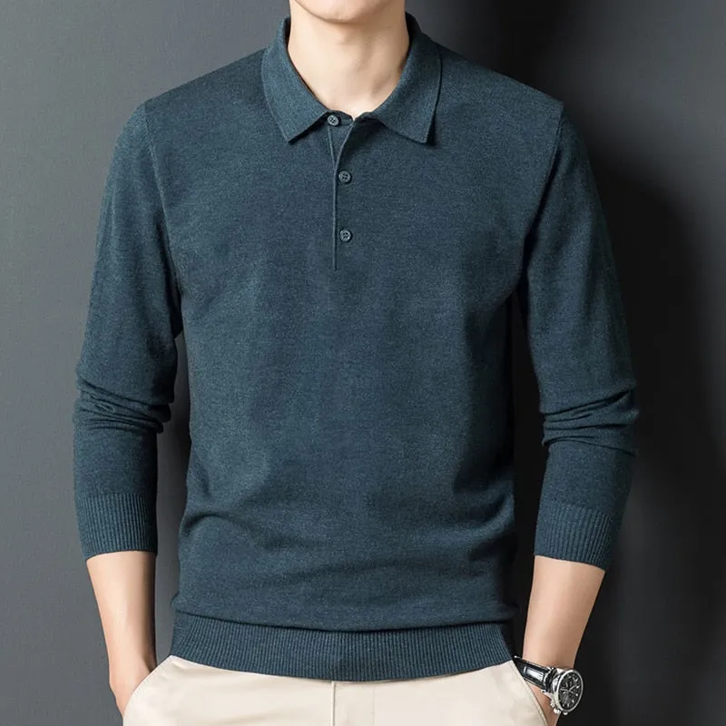 Solid Color Lapel Wool Sweater