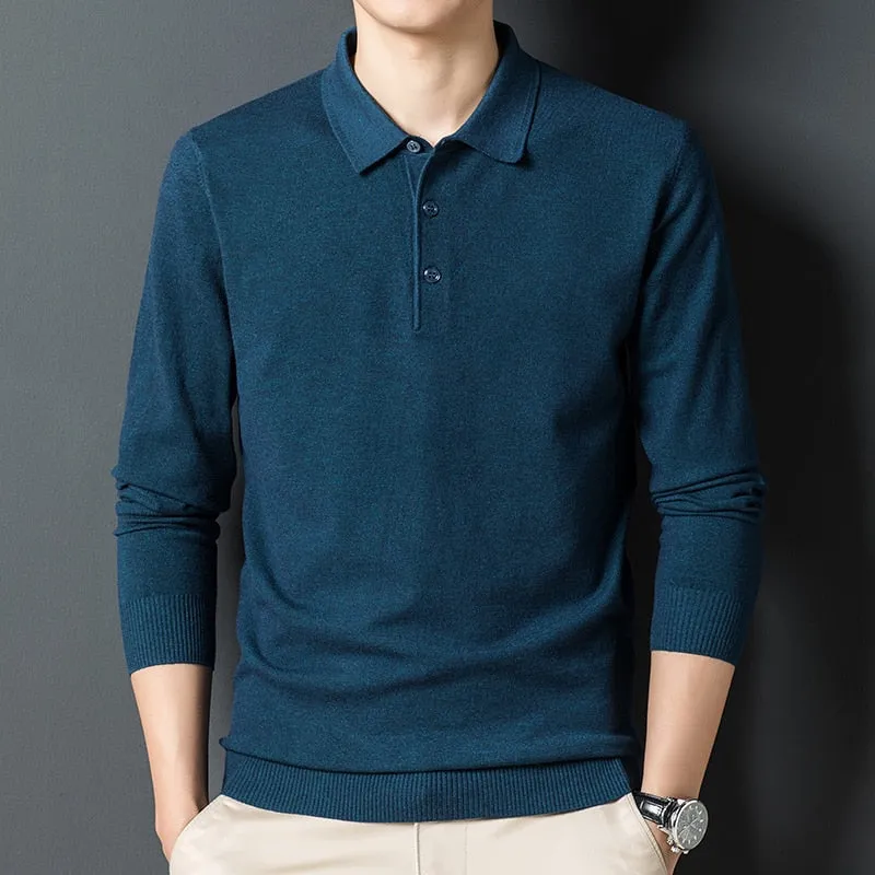 Solid Color Lapel Wool Sweater