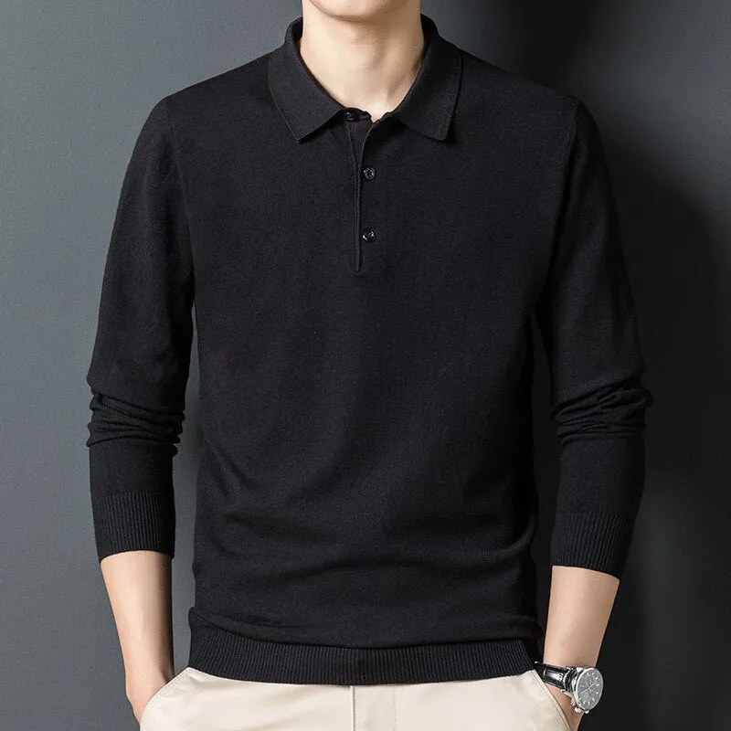 Solid Color Lapel Wool Sweater