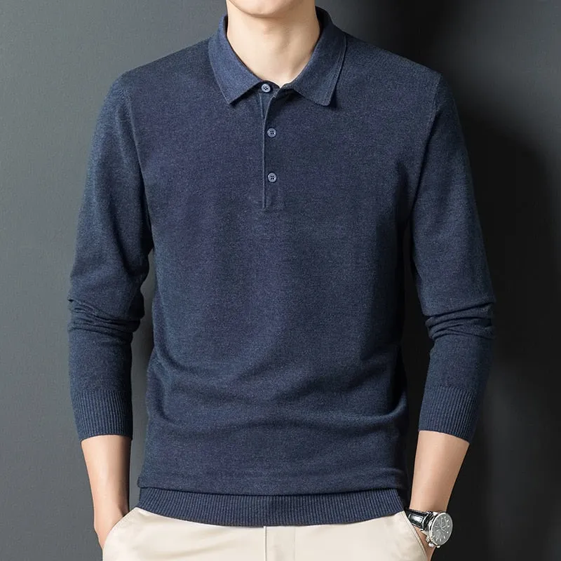 Solid Color Lapel Wool Sweater