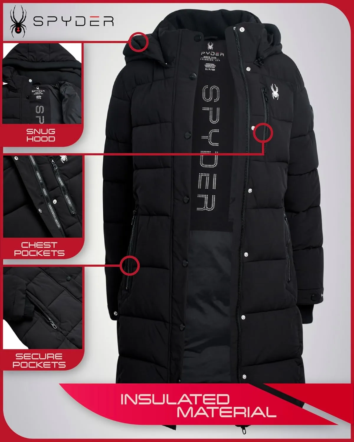 Spyder Women's Long Puffer Jacket - Insulated Full Length Windbreaker Long Down Coat Parka Jacket for Ladies (Sizes: S-XL)