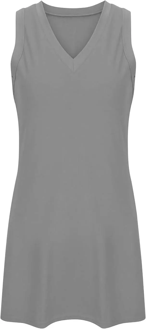 Summer Casual Beach Dress for Women 2025 Vacation V Neck Sleeveless Sundress Loose A-Line Mini Tank Dresses with Split