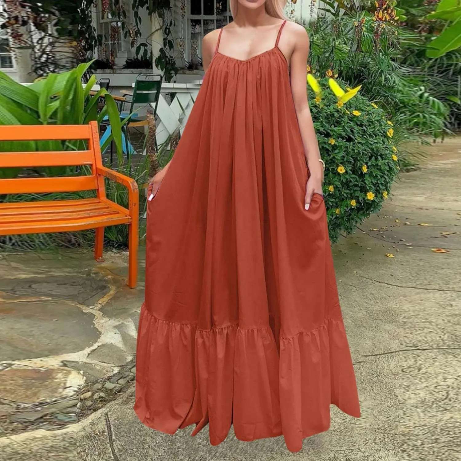 Summer Dresses for Women 2025 Casual Spring Spaghetti Straps Backless Sleeveless Boho Sundresses Beach Vacation Maxi Dress