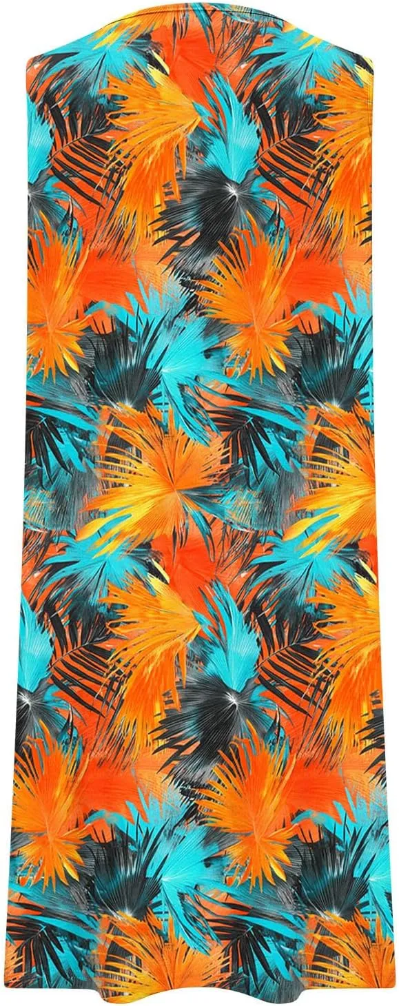 Sundresses for Women Casual Sleeveless Floral Ruched Front Dresses A-Line Beach Festival Dress with Pockets