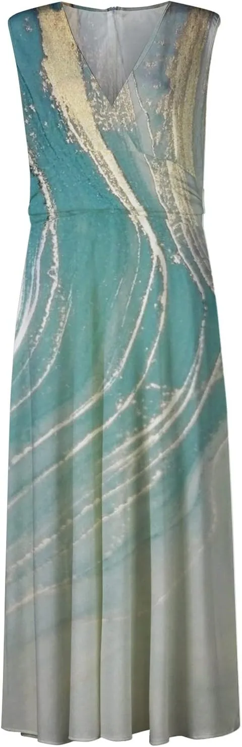 Sundresses for Women,2024 Summer Elegant Wrap V Neck Sleeveless Maxi Dress,Trendy Floral Print Flowy Boho Beach Dress